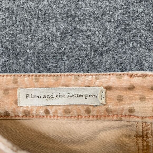 Pilcro And The Letterpress Pants Women 26 Apricot High Rise Skinny Velvet Dots - Picture 6 of 16